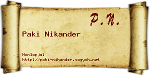 Paki Nikander névjegykártya